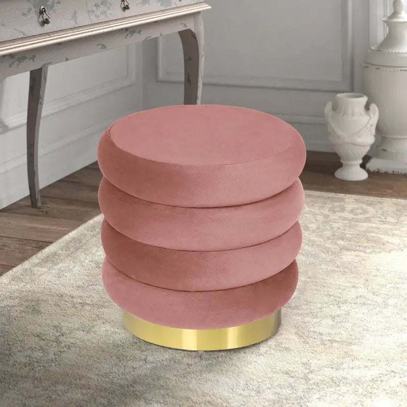 Puf otomano redondo de terciopelo para 1 persona – rosa, gris, naranja, negro (terciopelo y terciopelo de oso)