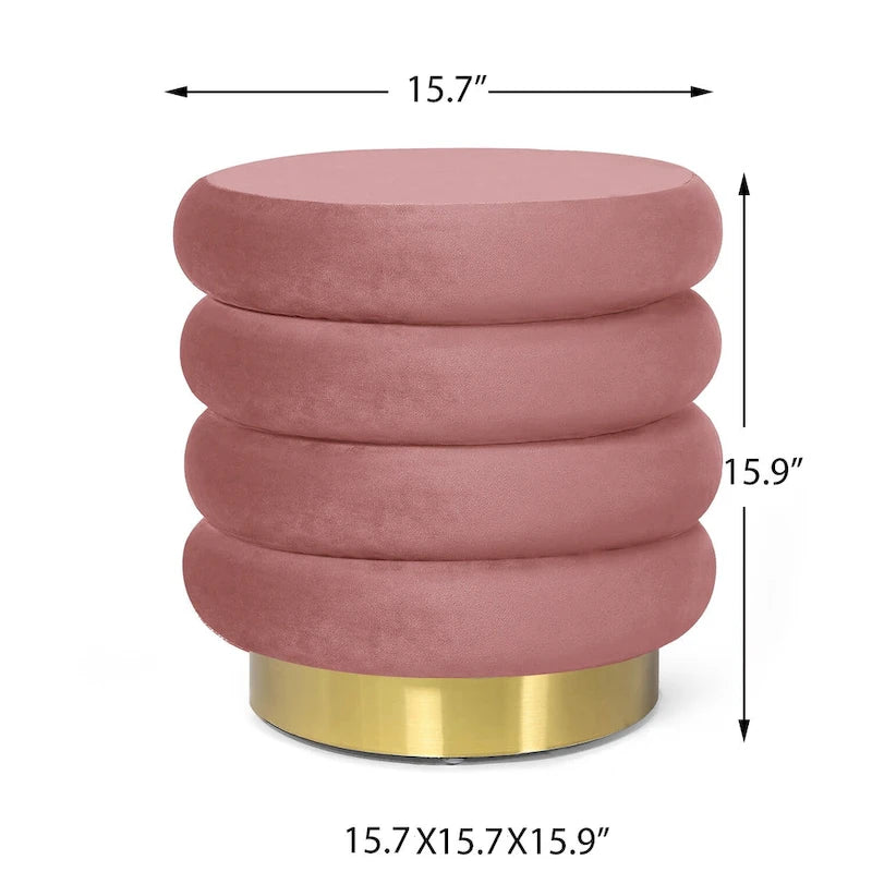 Puf otomano redondo de terciopelo para 1 persona – rosa, gris, naranja, negro (terciopelo y terciopelo de oso)