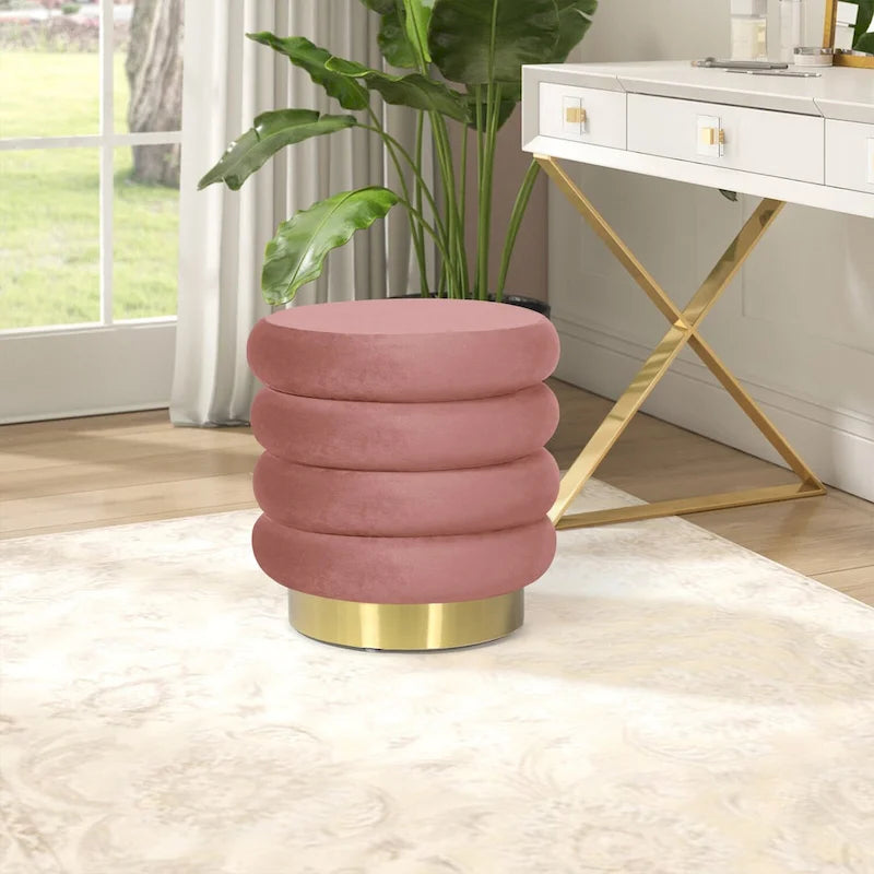 Puf otomano redondo de terciopelo para 1 persona – rosa, gris, naranja, negro (terciopelo y terciopelo de oso)