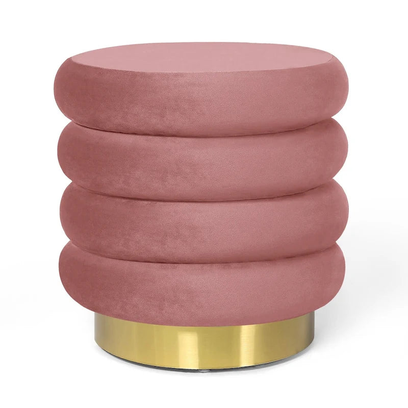 Puf otomano redondo de terciopelo para 1 persona – rosa, gris, naranja, negro (terciopelo y terciopelo de oso)