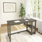Escritorio de madera natural / blanco / gris / arcilla con 2 estantes, individual, 120-140 cm