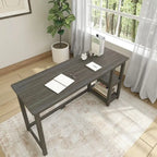 Escritorio de madera natural / blanco / gris / arcilla con 2 estantes, individual, 120-140 cm