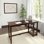 Escritorio de madera natural / blanco / gris / arcilla con 2 estantes, individual, 120-140 cm
