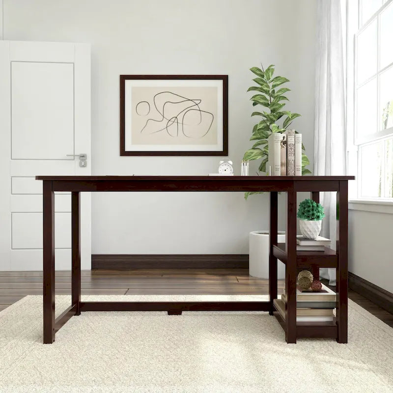 Escritorio de madera natural / blanco / gris / arcilla con 2 estantes, individual, 120-140 cm