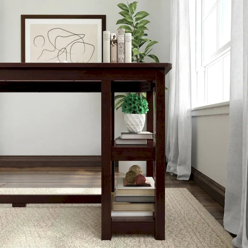 Escritorio de madera natural / blanco / gris / arcilla con 2 estantes, individual, 120-140 cm