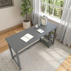 Escritorio de madera natural / blanco / gris / arcilla con 2 estantes, individual, 120-140 cm