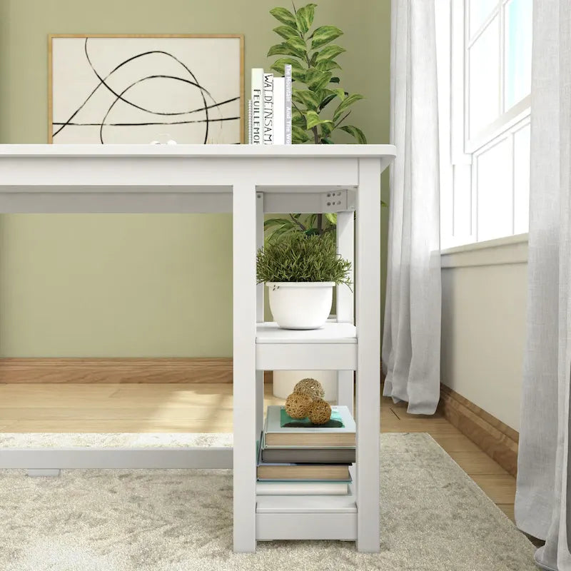 Escritorio de madera natural / blanco / gris / arcilla con 2 estantes, individual, 120-140 cm