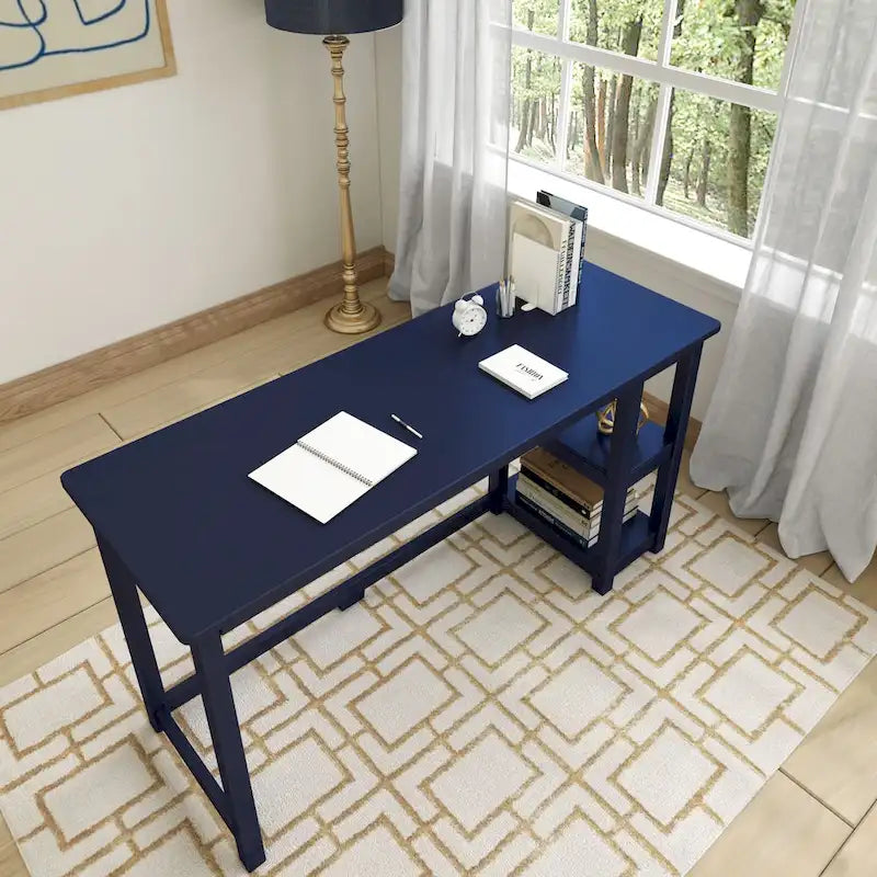 Escritorio de madera natural / blanco / gris / arcilla con 2 estantes, individual, 120-140 cm