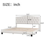 Cama King Beige con Plataforma, Cabecero Curvo Color Montura, con Mechones en Forma de Diamante, Capacidad para 2 Personas