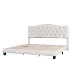Cama King Beige con Plataforma, Cabecero Curvo Color Montura, con Mechones en Forma de Diamante, Capacidad para 2 Personas