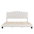 Cama King Beige con Plataforma, Cabecero Curvo Color Montura, con Mechones en Forma de Diamante, Capacidad para 2 Personas