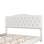 Cama King Beige con Plataforma, Cabecero Curvo Color Montura, con Mechones en Forma de Diamante, Capacidad para 2 Personas