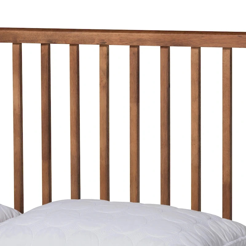 Cama Moderna con Plataforma Color Nogal Marrón y Cabecero de Listones – Para 1 Persona (Matrimonial/Queen/King)