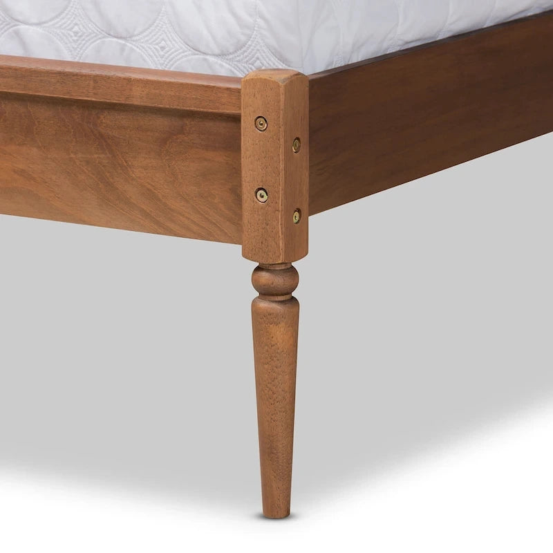 Cama Moderna con Plataforma Color Nogal Marrón y Cabecero de Listones – Para 1 Persona (Matrimonial/Queen/King)