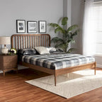 Cama Moderna con Plataforma Color Nogal Marrón y Cabecero de Listones – Para 1 Persona (Matrimonial/Queen/King)
