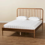 Cama Moderna con Plataforma Color Nogal Marrón y Cabecero de Listones – Para 1 Persona (Matrimonial/Queen/King)