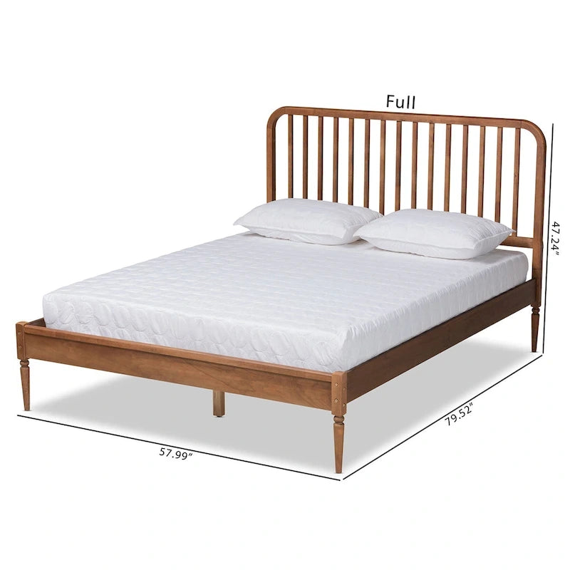 Cama Moderna con Plataforma Color Nogal Marrón y Cabecero de Listones – Para 1 Persona (Matrimonial/Queen/King)