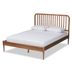 Cama Moderna con Plataforma Color Nogal Marrón y Cabecero de Listones – Para 1 Persona (Matrimonial/Queen/King)