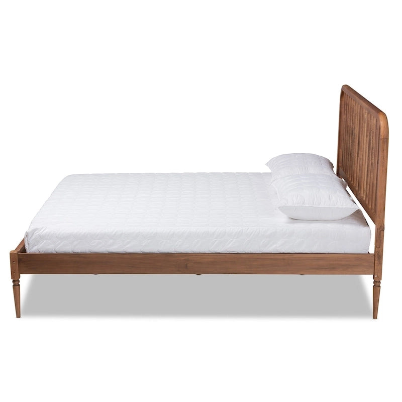 Cama Moderna con Plataforma Color Nogal Marrón y Cabecero de Listones – Para 1 Persona (Matrimonial/Queen/King)