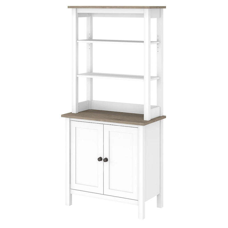 Estantería de 5 estantes con armario de 2 puertas – Gris/Blanco Shiplap o Negro Vintage/Pino, estilo rústico, 1 persona