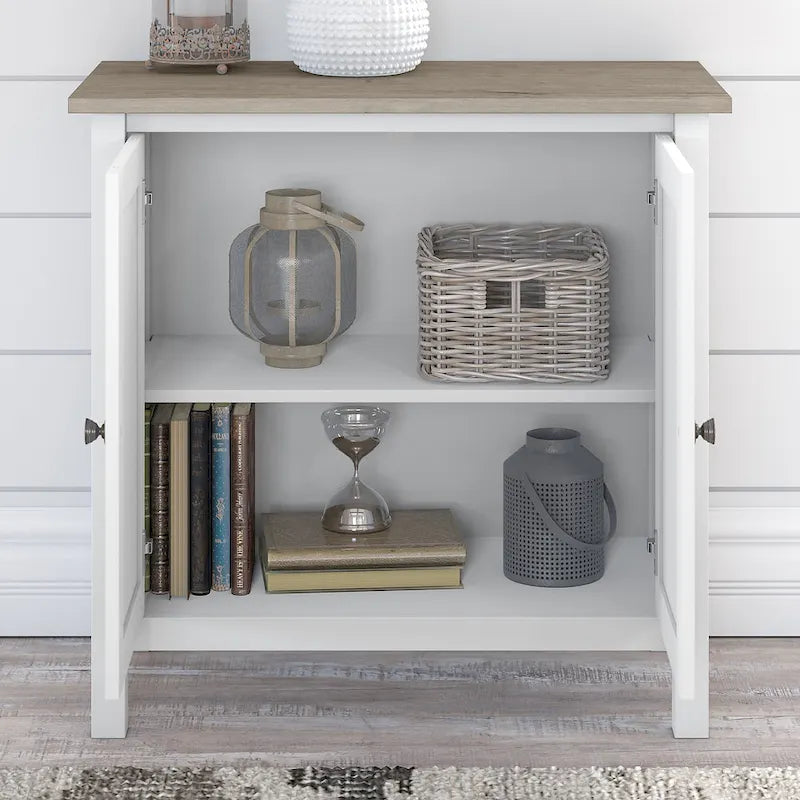 Estantería de 5 estantes con armario de 2 puertas – Gris/Blanco Shiplap o Negro Vintage/Pino, estilo rústico, 1 persona