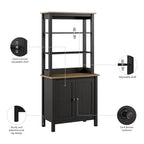 Estantería de 5 estantes con armario de 2 puertas – Gris/Blanco Shiplap o Negro Vintage/Pino, estilo rústico, 1 persona