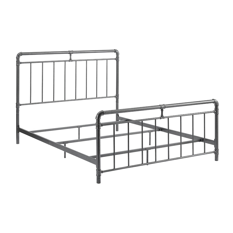 Estructura de cama de metal color carbón, estilo industrial vintage, Queen/King