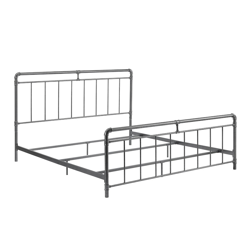 Estructura de cama de metal color carbón, estilo industrial vintage, Queen/King