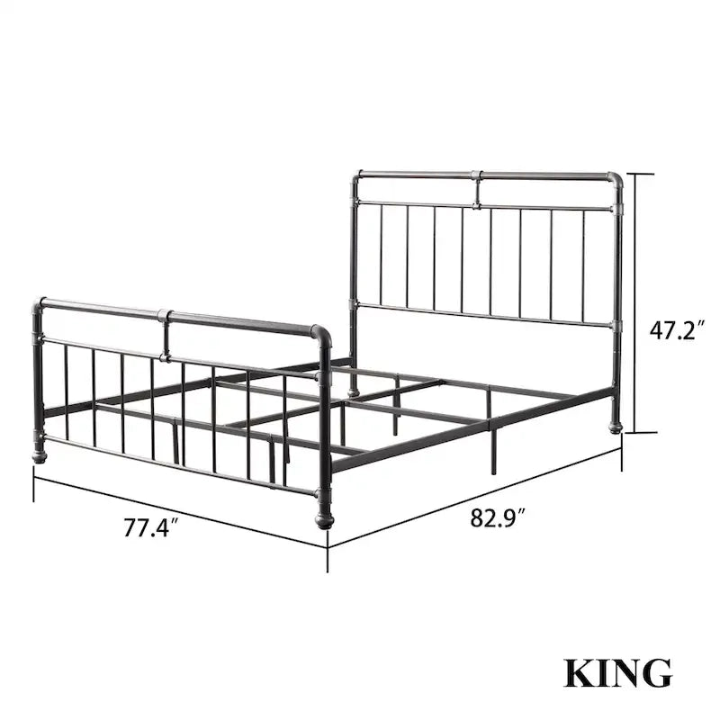 Estructura de cama de metal color carbón, estilo industrial vintage, Queen/King