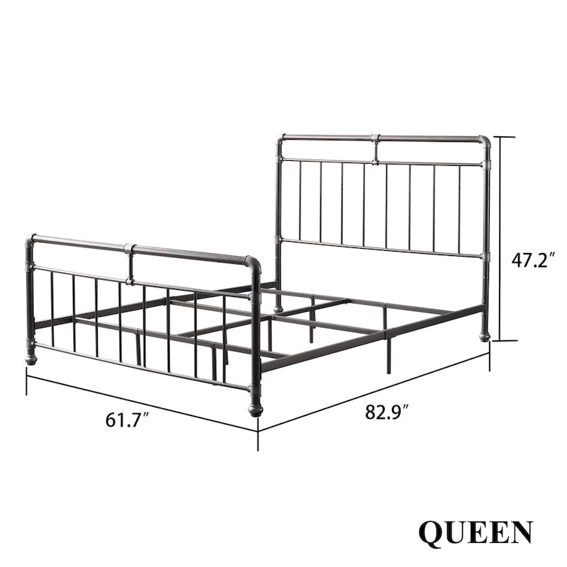 Estructura de cama de metal color carbón, estilo industrial vintage, Queen/King