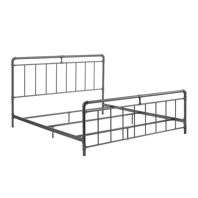 Estructura de cama de metal color carbón, estilo industrial vintage, Queen/King
