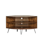 Mueble esquinero rústico marrón para TV con estantes abiertos – 43" (para televisores de hasta 41")