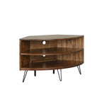 Mueble esquinero rústico marrón para TV con estantes abiertos – 43" (para televisores de hasta 41")