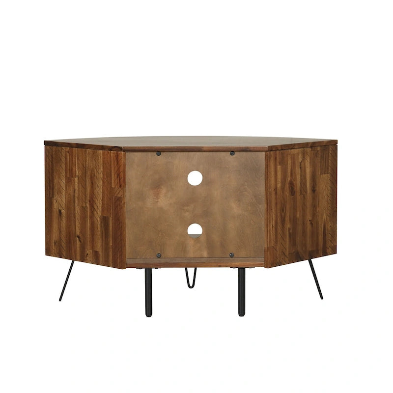 Mueble esquinero rústico marrón para TV con estantes abiertos – 43" (para televisores de hasta 41")