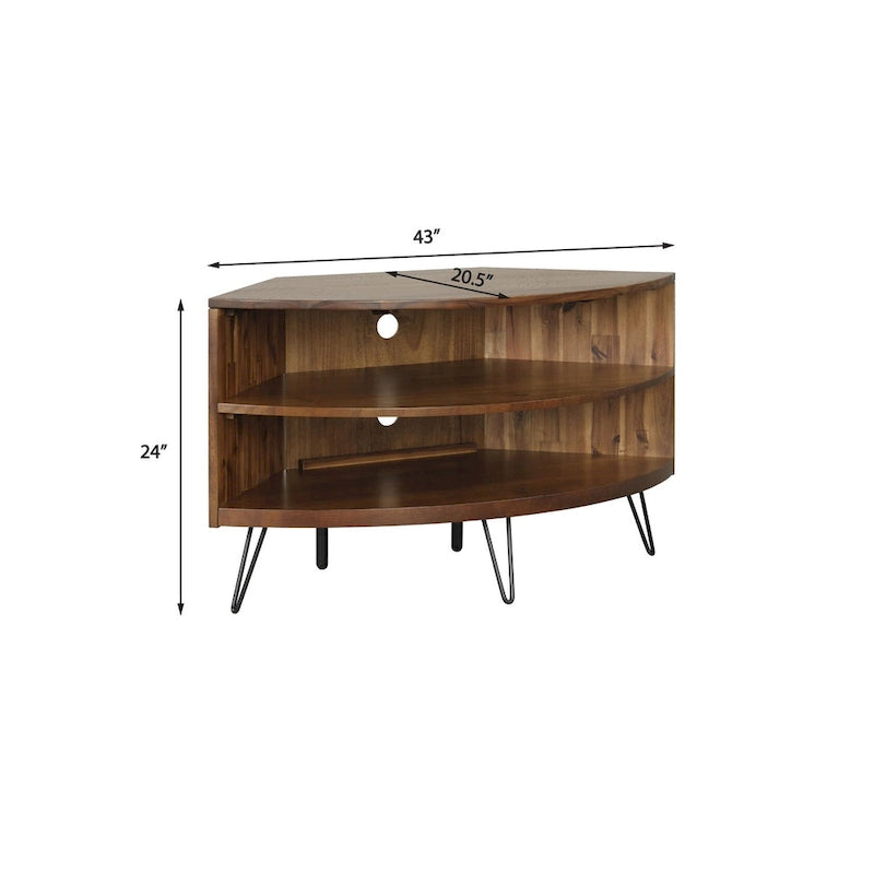 Mueble esquinero rústico marrón para TV con estantes abiertos – 43" (para televisores de hasta 41")