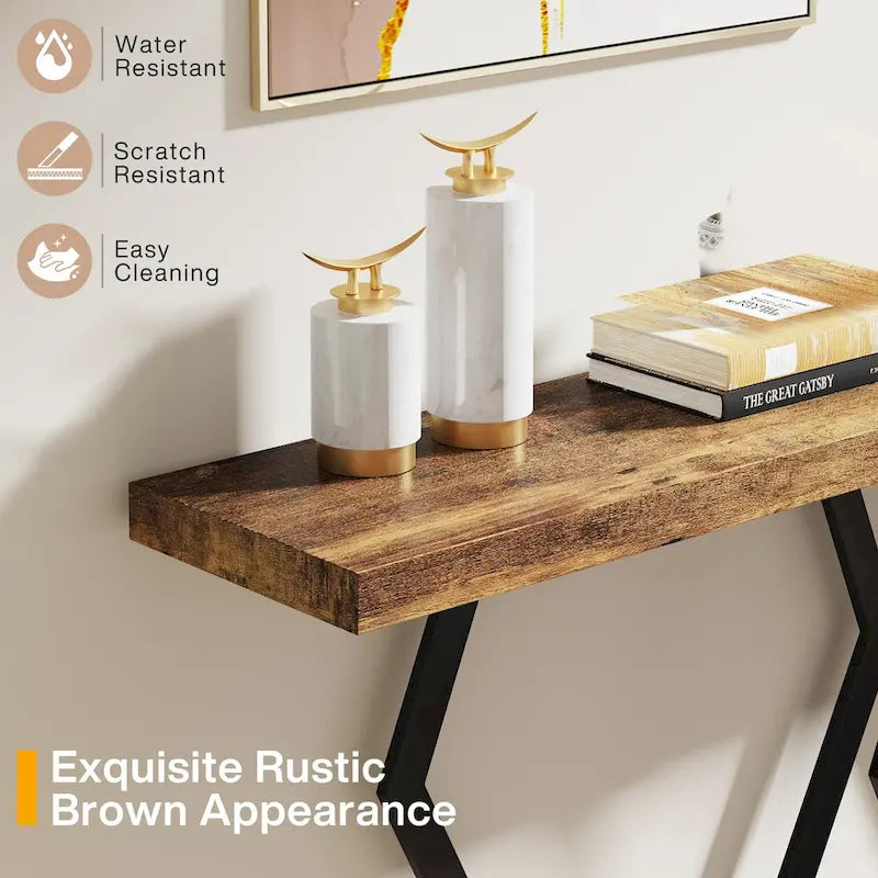 Mesa consola rectangular de mármol sintético blanco y dorado, montaje para 1 persona