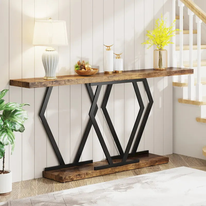 Mesa consola rectangular de mármol sintético blanco y dorado, montaje para 1 persona