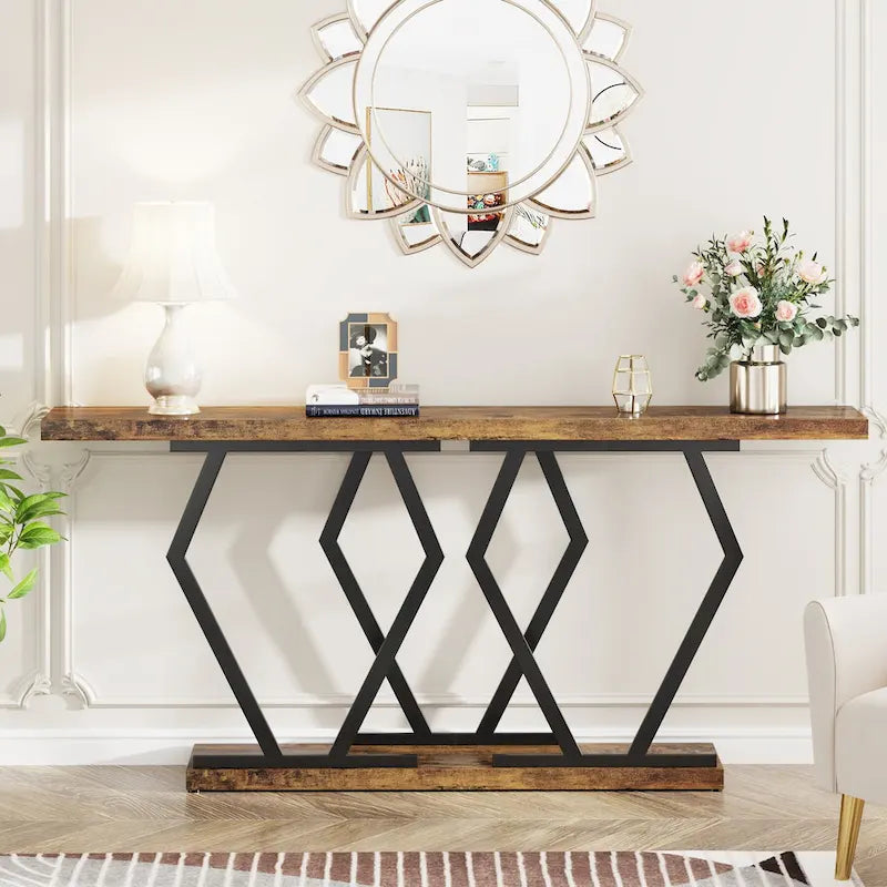 Mesa consola rectangular de mármol sintético blanco y dorado, montaje para 1 persona