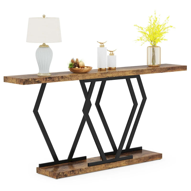 Mesa consola rectangular de mármol sintético blanco y dorado, montaje para 1 persona