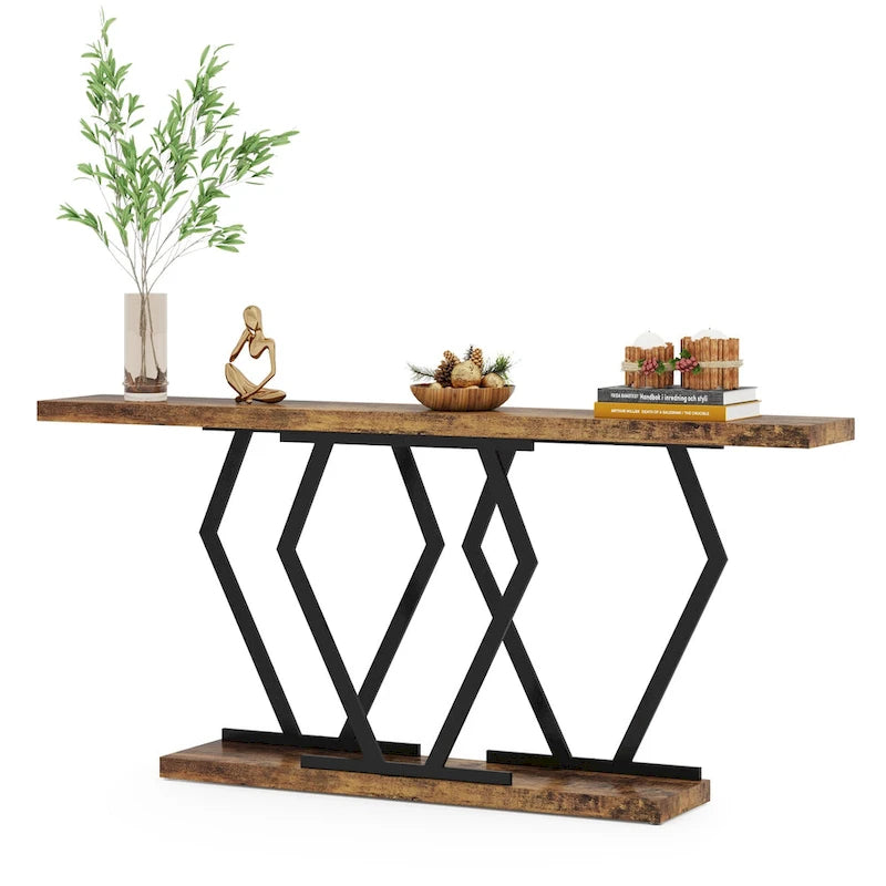 Mesa consola rectangular de mármol sintético blanco y dorado, montaje para 1 persona