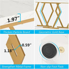 Mesa consola rectangular de mármol sintético blanco y dorado, montaje para 1 persona
