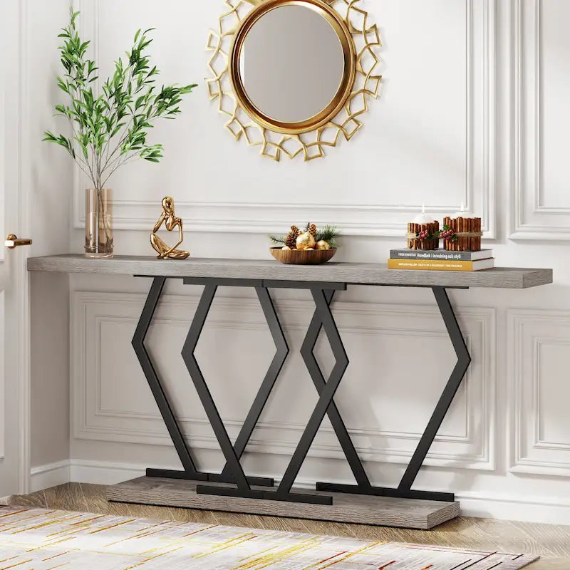Mesa consola rectangular de mármol sintético blanco y dorado, montaje para 1 persona