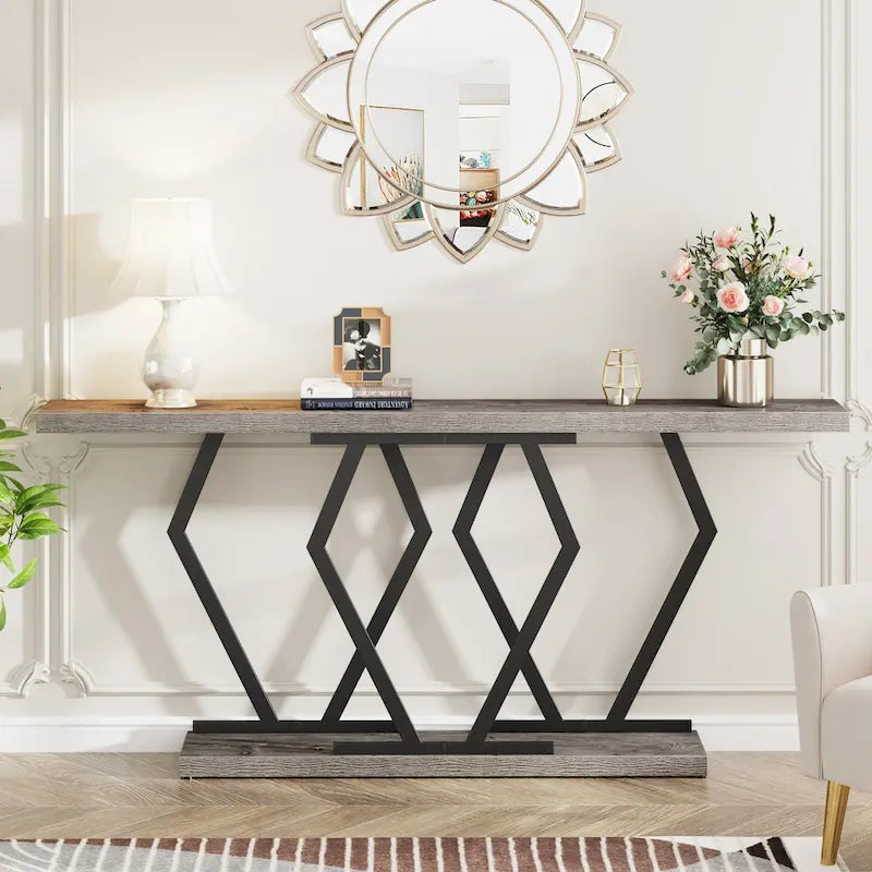 Mesa consola rectangular de mármol sintético blanco y dorado, montaje para 1 persona