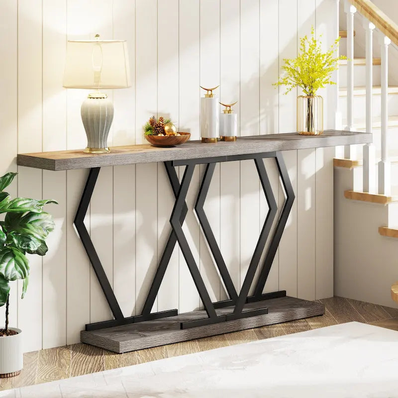 Mesa consola rectangular de mármol sintético blanco y dorado, montaje para 1 persona