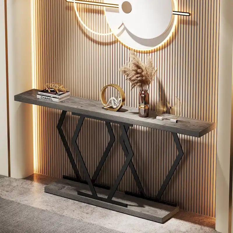 Mesa consola rectangular de mármol sintético blanco y dorado, montaje para 1 persona