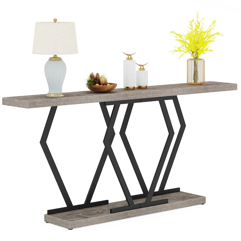 Mesa consola rectangular de mármol sintético blanco y dorado, montaje para 1 persona