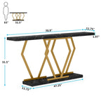 Mesa consola rectangular de mármol sintético blanco y dorado, montaje para 1 persona