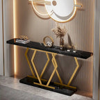 Mesa consola rectangular de mármol sintético blanco y dorado, montaje para 1 persona