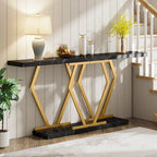 Mesa consola rectangular de mármol sintético blanco y dorado, montaje para 1 persona