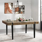 Mesa de Comedor Rectangular de 6 Plazas con Acabado en Roble y Patas de Metal Negro